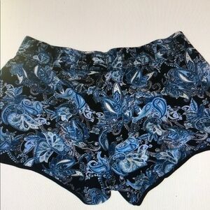 Blue Paisley High-Waist Shorts